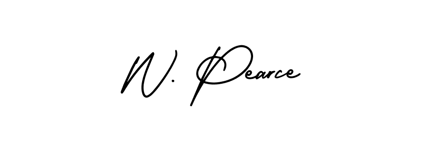 The best way (AmerikaSignatureDemo-Regular) to make a short signature is to pick only two or three words in your name. The name W. Pearce include a total of six letters. For converting this name. W. Pearce signature style 3 images and pictures png