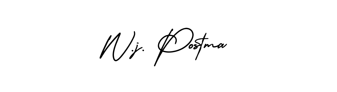 Use a signature maker to create a handwritten signature online. With this signature software, you can design (AmerikaSignatureDemo-Regular) your own signature for name W.j. Postma. W.j. Postma signature style 3 images and pictures png