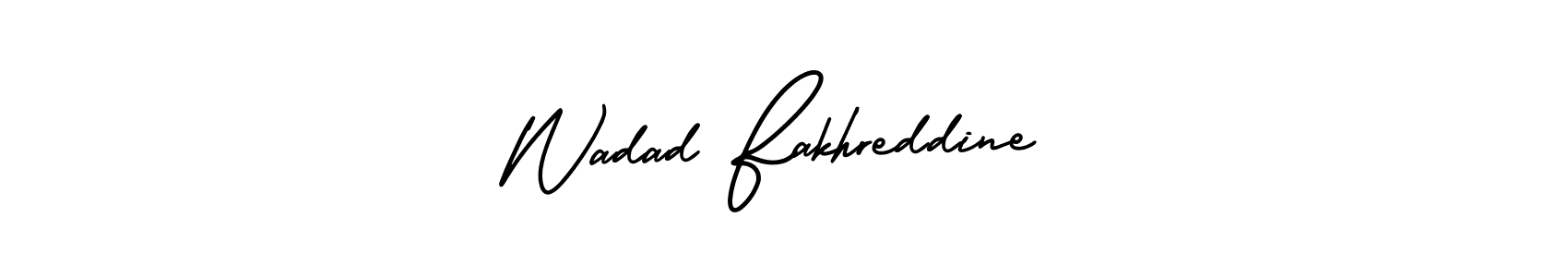 The best way (AmerikaSignatureDemo-Regular) to make a short signature is to pick only two or three words in your name. The name Wadad Fakhreddine include a total of six letters. For converting this name. Wadad Fakhreddine signature style 3 images and pictures png