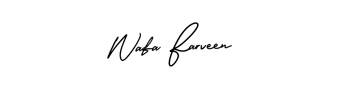 This is the best signature style for the Wafa Farveen name. Also you like these signature font (AmerikaSignatureDemo-Regular). Mix name signature. Wafa Farveen signature style 3 images and pictures png
