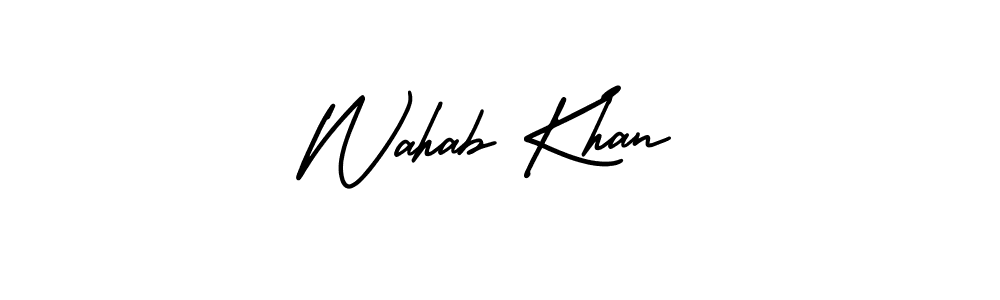 The best way (AmerikaSignatureDemo-Regular) to make a short signature is to pick only two or three words in your name. The name Wahab Khan include a total of six letters. For converting this name. Wahab Khan signature style 3 images and pictures png