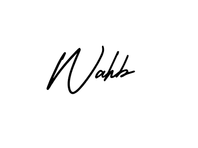 You should practise on your own different ways (AmerikaSignatureDemo-Regular) to write your name (Wahb) in signature. don't let someone else do it for you. Wahb signature style 3 images and pictures png