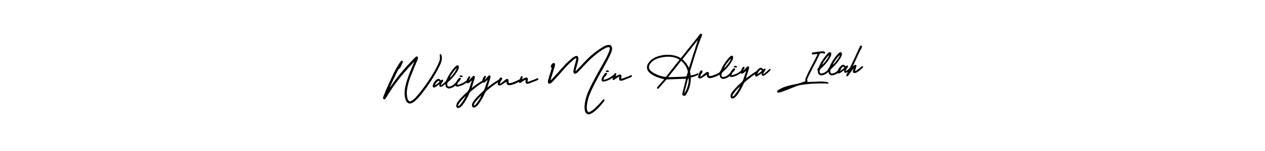 if you are searching for the best signature style for your name Waliyyun Min Auliya Illah. so please give up your signature search. here we have designed multiple signature styles  using AmerikaSignatureDemo-Regular. Waliyyun Min Auliya Illah signature style 3 images and pictures png