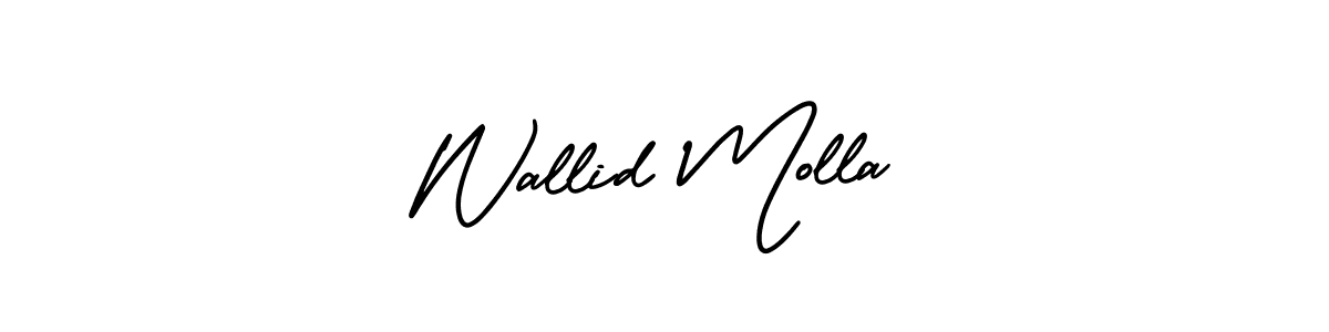 You should practise on your own different ways (AmerikaSignatureDemo-Regular) to write your name (Wallid Molla) in signature. don't let someone else do it for you. Wallid Molla signature style 3 images and pictures png