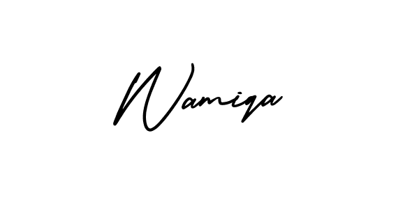 You should practise on your own different ways (AmerikaSignatureDemo-Regular) to write your name (Wamiqa) in signature. don't let someone else do it for you. Wamiqa signature style 3 images and pictures png