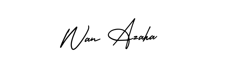 This is the best signature style for the Wan Azaha name. Also you like these signature font (AmerikaSignatureDemo-Regular). Mix name signature. Wan Azaha signature style 3 images and pictures png