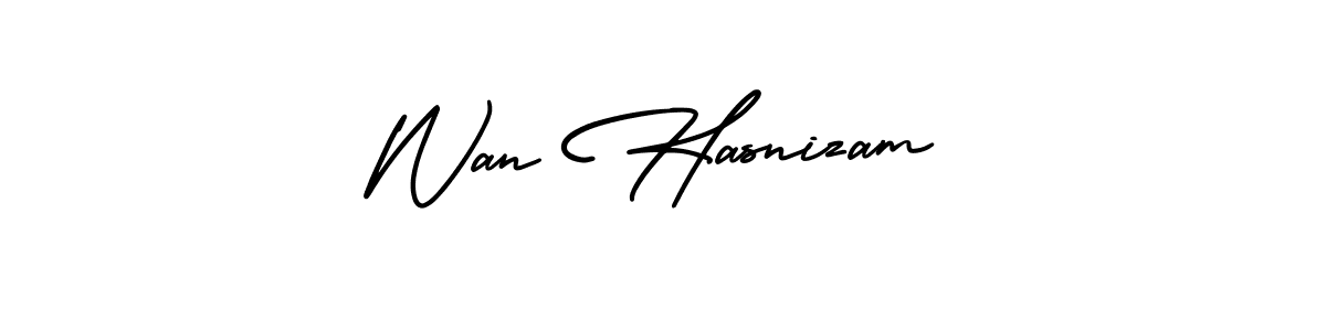 Similarly AmerikaSignatureDemo-Regular is the best handwritten signature design. Signature creator online .You can use it as an online autograph creator for name Wan Hasnizam. Wan Hasnizam signature style 3 images and pictures png