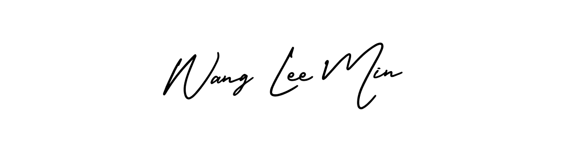 You should practise on your own different ways (AmerikaSignatureDemo-Regular) to write your name (Wang Lee Min) in signature. don't let someone else do it for you. Wang Lee Min signature style 3 images and pictures png