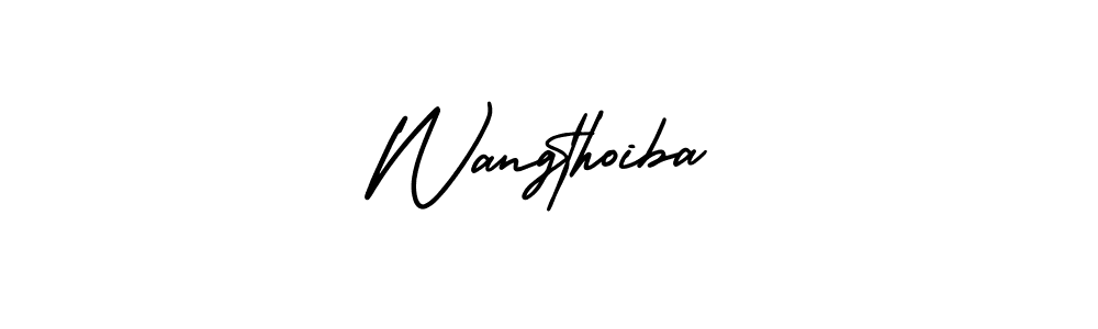 The best way (AmerikaSignatureDemo-Regular) to make a short signature is to pick only two or three words in your name. The name Wangthoiba include a total of six letters. For converting this name. Wangthoiba signature style 3 images and pictures png