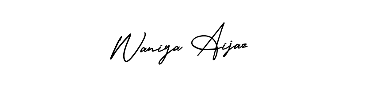 The best way (AmerikaSignatureDemo-Regular) to make a short signature is to pick only two or three words in your name. The name Waniya Aijaz include a total of six letters. For converting this name. Waniya Aijaz signature style 3 images and pictures png