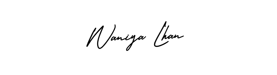 This is the best signature style for the Waniya Lhan name. Also you like these signature font (AmerikaSignatureDemo-Regular). Mix name signature. Waniya Lhan signature style 3 images and pictures png