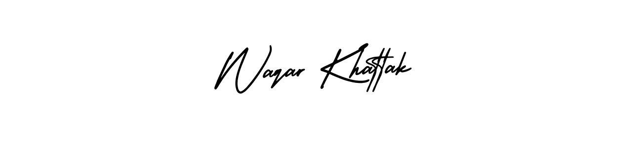 You should practise on your own different ways (AmerikaSignatureDemo-Regular) to write your name (Waqar Khattak) in signature. don't let someone else do it for you. Waqar Khattak signature style 3 images and pictures png