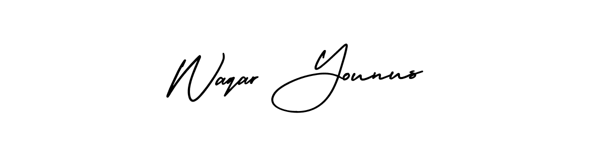 Create a beautiful signature design for name Waqar Younus. With this signature (AmerikaSignatureDemo-Regular) fonts, you can make a handwritten signature for free. Waqar Younus signature style 3 images and pictures png