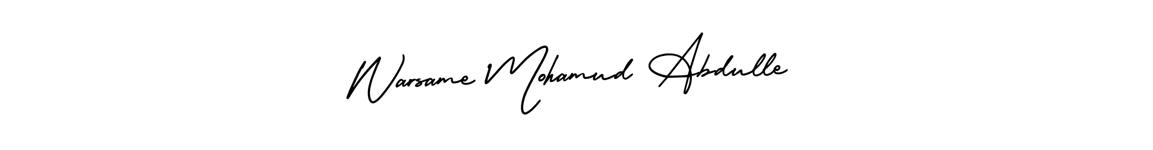 Similarly AmerikaSignatureDemo-Regular is the best handwritten signature design. Signature creator online .You can use it as an online autograph creator for name Warsame Mohamud Abdulle. Warsame Mohamud Abdulle signature style 3 images and pictures png