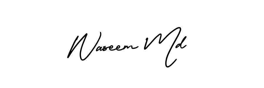 You should practise on your own different ways (AmerikaSignatureDemo-Regular) to write your name (Waseem Md) in signature. don't let someone else do it for you. Waseem Md signature style 3 images and pictures png