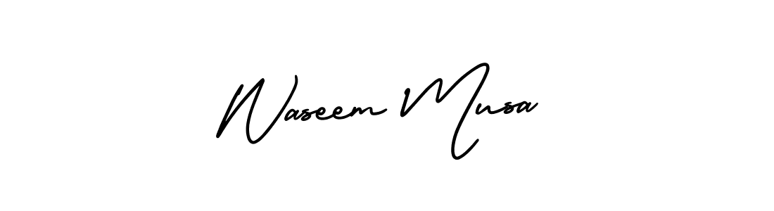 The best way (AmerikaSignatureDemo-Regular) to make a short signature is to pick only two or three words in your name. The name Waseem Musa include a total of six letters. For converting this name. Waseem Musa signature style 3 images and pictures png