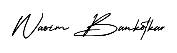 Create an unforgettable impression when signing with Wasim Bankotkar name styled in AmerikaSignatureDemo-Regular typography. 100% free online generator. Wasim Bankotkar signature style 3 images and pictures png