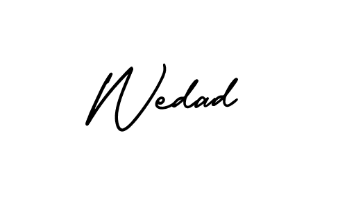 The best way (AmerikaSignatureDemo-Regular) to make a short signature is to pick only two or three words in your name. The name Wedad include a total of six letters. For converting this name. Wedad signature style 3 images and pictures png