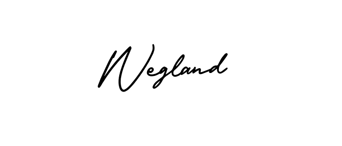 You should practise on your own different ways (AmerikaSignatureDemo-Regular) to write your name (Wegland) in signature. don't let someone else do it for you. Wegland signature style 3 images and pictures png