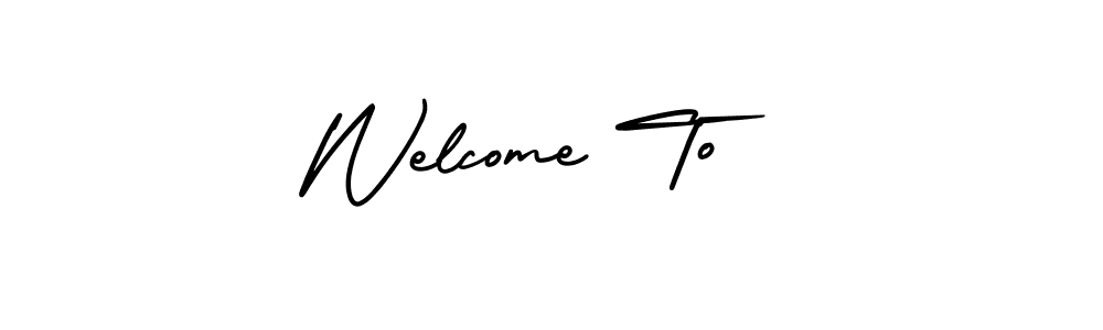 How to make Welcome To name signature. Use AmerikaSignatureDemo-Regular style for creating short signs online. This is the latest handwritten sign. Welcome To signature style 3 images and pictures png