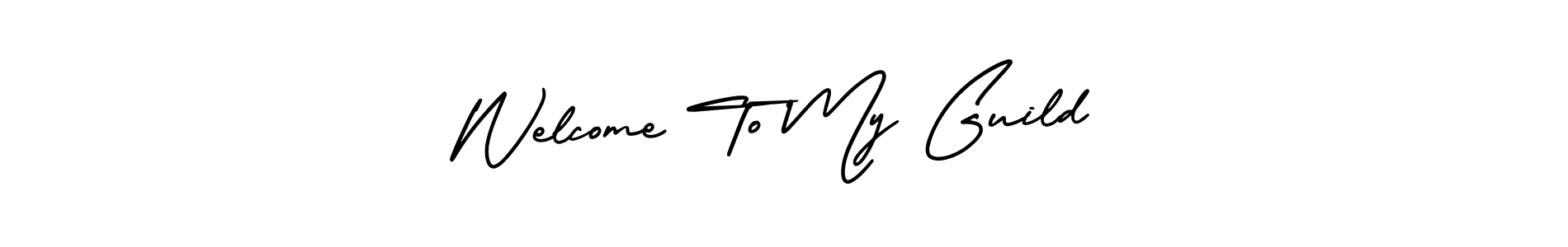 You should practise on your own different ways (AmerikaSignatureDemo-Regular) to write your name (Welcome To My Guild) in signature. don't let someone else do it for you. Welcome To My Guild signature style 3 images and pictures png