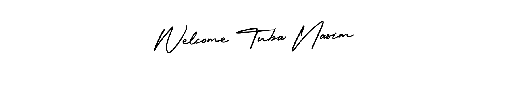 if you are searching for the best signature style for your name Welcome Tuba Nasim. so please give up your signature search. here we have designed multiple signature styles  using AmerikaSignatureDemo-Regular. Welcome Tuba Nasim signature style 3 images and pictures png