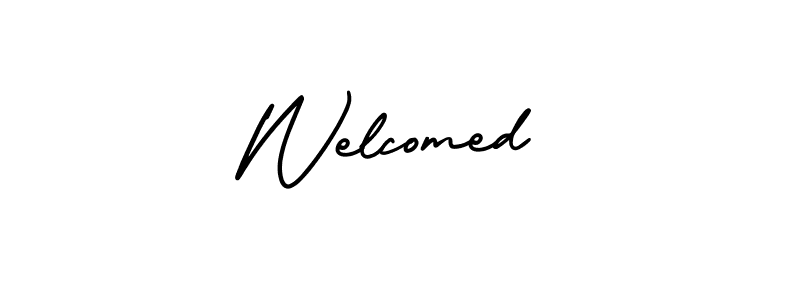 You should practise on your own different ways (AmerikaSignatureDemo-Regular) to write your name (Welcomed) in signature. don't let someone else do it for you. Welcomed signature style 3 images and pictures png