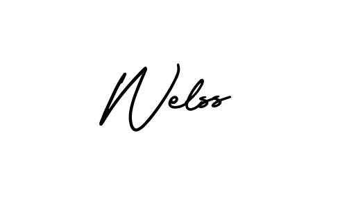 The best way (AmerikaSignatureDemo-Regular) to make a short signature is to pick only two or three words in your name. The name Welss include a total of six letters. For converting this name. Welss signature style 3 images and pictures png
