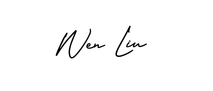 How to make Wen Liu name signature. Use AmerikaSignatureDemo-Regular style for creating short signs online. This is the latest handwritten sign. Wen Liu signature style 3 images and pictures png