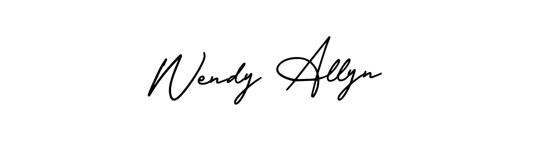 You should practise on your own different ways (AmerikaSignatureDemo-Regular) to write your name (Wendy Allyn) in signature. don't let someone else do it for you. Wendy Allyn signature style 3 images and pictures png