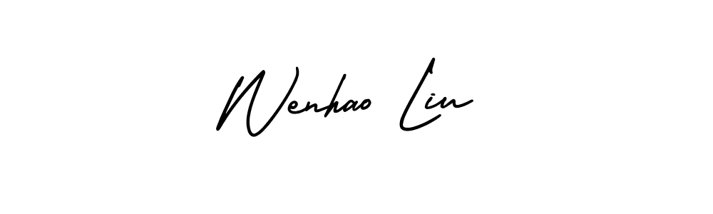 This is the best signature style for the Wenhao Liu name. Also you like these signature font (AmerikaSignatureDemo-Regular). Mix name signature. Wenhao Liu signature style 3 images and pictures png