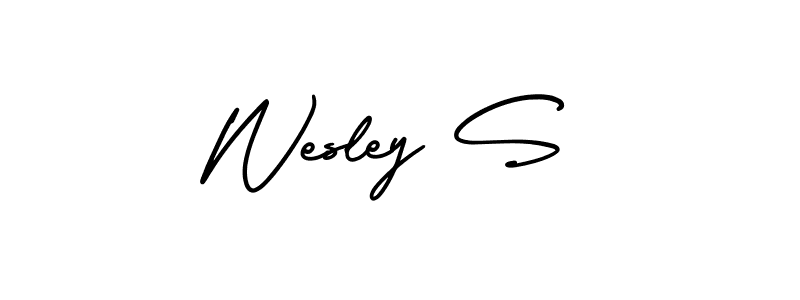 You should practise on your own different ways (AmerikaSignatureDemo-Regular) to write your name (Wesley S) in signature. don't let someone else do it for you. Wesley S signature style 3 images and pictures png