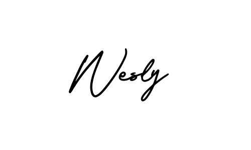 How to make Wesly name signature. Use AmerikaSignatureDemo-Regular style for creating short signs online. This is the latest handwritten sign. Wesly signature style 3 images and pictures png