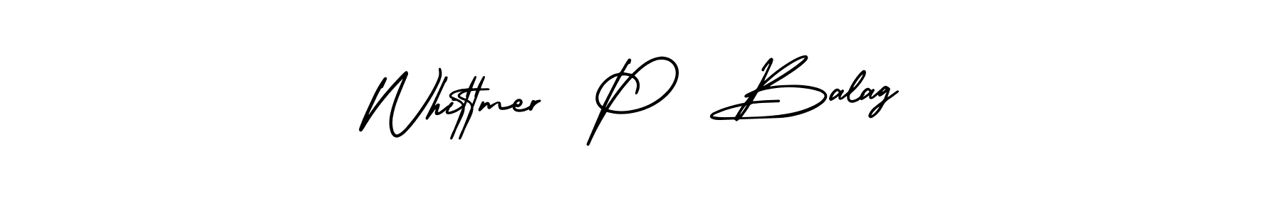 The best way (AmerikaSignatureDemo-Regular) to make a short signature is to pick only two or three words in your name. The name Whittmer  P  Balag include a total of six letters. For converting this name. Whittmer  P  Balag signature style 3 images and pictures png