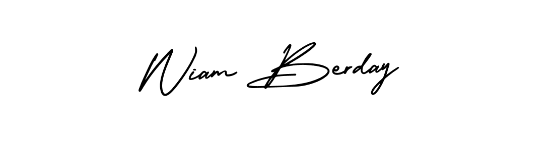 The best way (AmerikaSignatureDemo-Regular) to make a short signature is to pick only two or three words in your name. The name Wiam Berday include a total of six letters. For converting this name. Wiam Berday signature style 3 images and pictures png