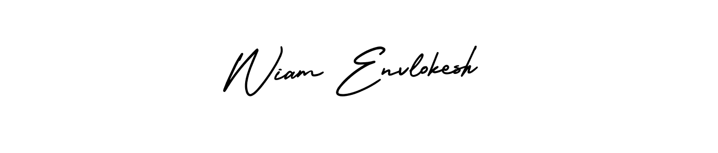 The best way (AmerikaSignatureDemo-Regular) to make a short signature is to pick only two or three words in your name. The name Wiam Envlokesh include a total of six letters. For converting this name. Wiam Envlokesh signature style 3 images and pictures png