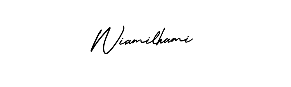 How to Draw Wiamilhami signature style? AmerikaSignatureDemo-Regular is a latest design signature styles for name Wiamilhami. Wiamilhami signature style 3 images and pictures png