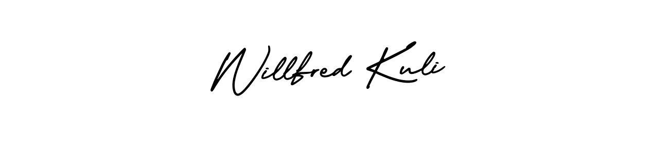 How to make Willfred Kuli signature? AmerikaSignatureDemo-Regular is a professional autograph style. Create handwritten signature for Willfred Kuli name. Willfred Kuli signature style 3 images and pictures png
