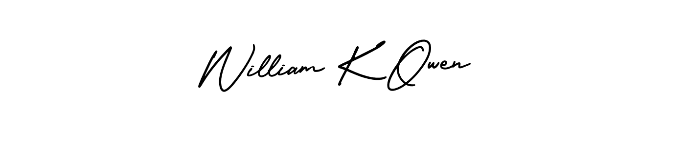 You should practise on your own different ways (AmerikaSignatureDemo-Regular) to write your name (William K Owen) in signature. don't let someone else do it for you. William K Owen signature style 3 images and pictures png