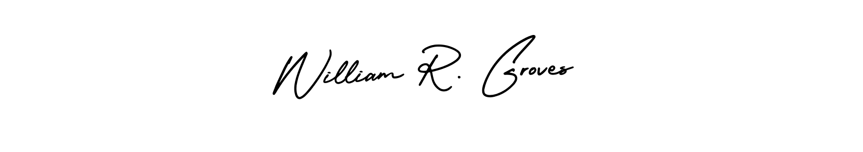 You should practise on your own different ways (AmerikaSignatureDemo-Regular) to write your name (William R. Groves) in signature. don't let someone else do it for you. William R. Groves signature style 3 images and pictures png