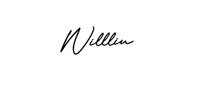 You should practise on your own different ways (AmerikaSignatureDemo-Regular) to write your name (Willliu) in signature. don't let someone else do it for you. Willliu signature style 3 images and pictures png