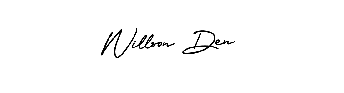 How to make Willson Den name signature. Use AmerikaSignatureDemo-Regular style for creating short signs online. This is the latest handwritten sign. Willson Den signature style 3 images and pictures png