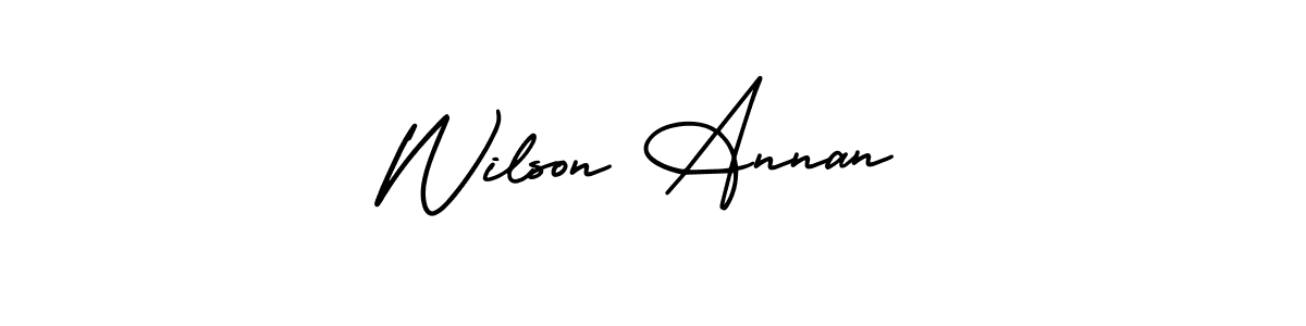 You should practise on your own different ways (AmerikaSignatureDemo-Regular) to write your name (Wilson Annan) in signature. don't let someone else do it for you. Wilson Annan signature style 3 images and pictures png