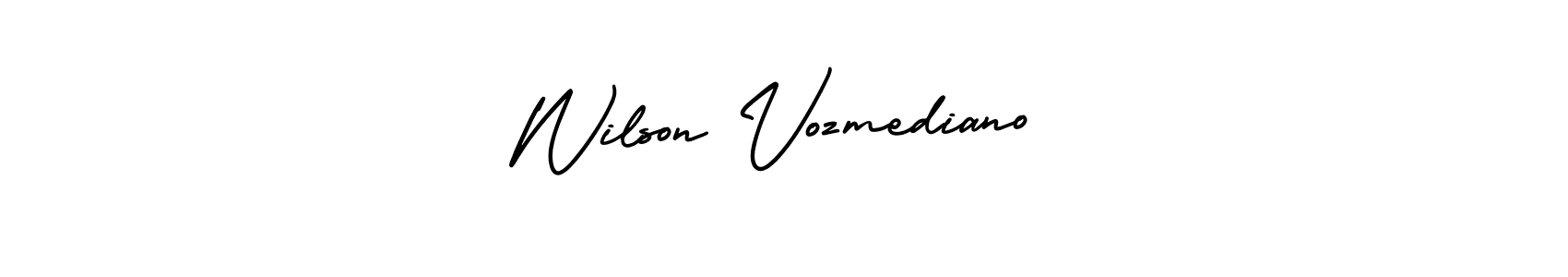 How to make Wilson Vozmediano signature? AmerikaSignatureDemo-Regular is a professional autograph style. Create handwritten signature for Wilson Vozmediano name. Wilson Vozmediano signature style 3 images and pictures png