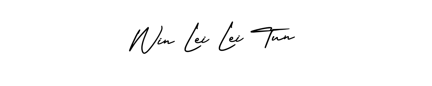 The best way (AmerikaSignatureDemo-Regular) to make a short signature is to pick only two or three words in your name. The name Win Lei Lei Tun include a total of six letters. For converting this name. Win Lei Lei Tun signature style 3 images and pictures png