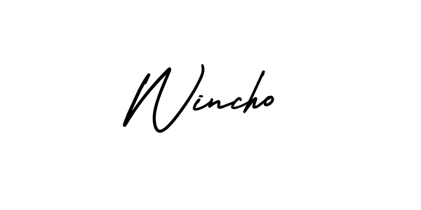 You should practise on your own different ways (AmerikaSignatureDemo-Regular) to write your name (Wincho) in signature. don't let someone else do it for you. Wincho signature style 3 images and pictures png