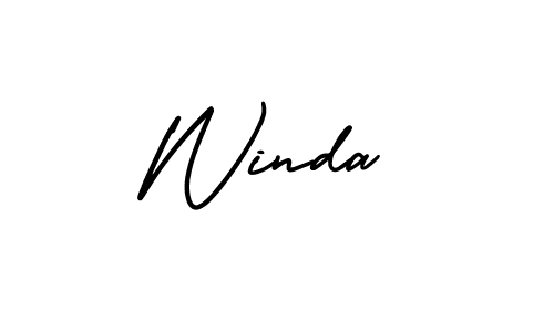 How to make Winda name signature. Use AmerikaSignatureDemo-Regular style for creating short signs online. This is the latest handwritten sign. Winda signature style 3 images and pictures png
