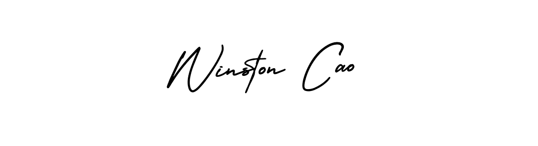 You should practise on your own different ways (AmerikaSignatureDemo-Regular) to write your name (Winston Cao) in signature. don't let someone else do it for you. Winston Cao signature style 3 images and pictures png