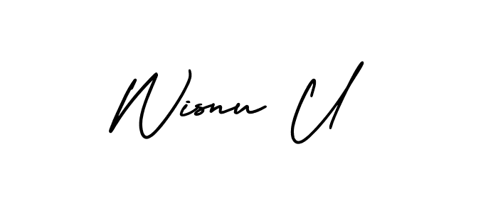 How to make Wisnu U name signature. Use AmerikaSignatureDemo-Regular style for creating short signs online. This is the latest handwritten sign. Wisnu U signature style 3 images and pictures png