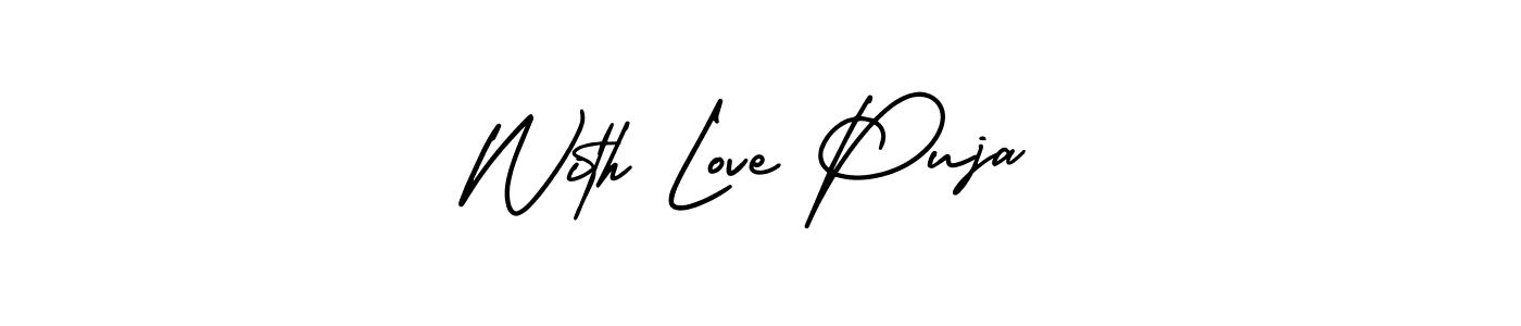 Similarly AmerikaSignatureDemo-Regular is the best handwritten signature design. Signature creator online .You can use it as an online autograph creator for name With Love Puja. With Love Puja signature style 3 images and pictures png